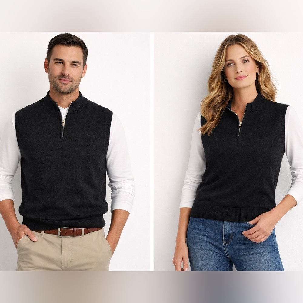 Fairway & Greene Black Sleeveless 1/4 Zip Sweater Vest Size Medium